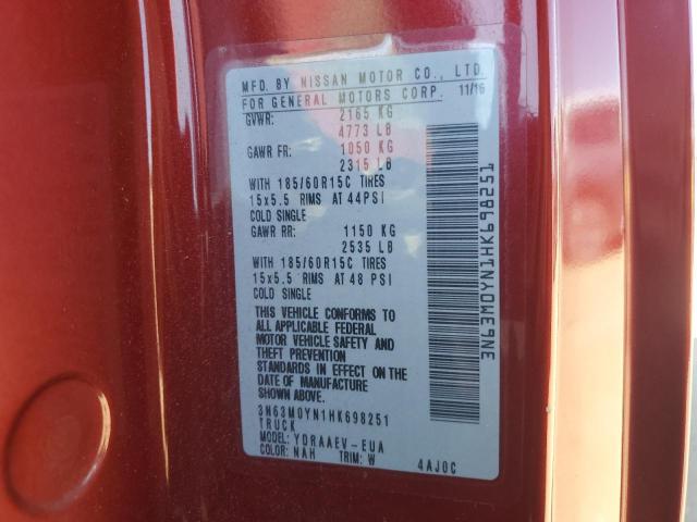 3N63M0YN1HK698251 - 2017 CHEVROLET CITY EXPRESS LS RED photo 12