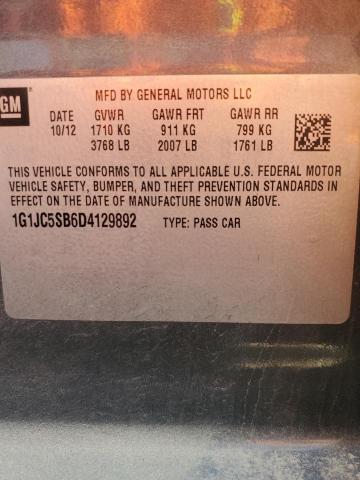 1G1JC5SB6D4129892 - 2013 CHEVROLET SONIC LT 灰色 照片 12