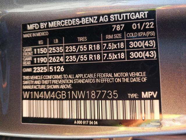 W1N4M4GB1NW187735 - 2022 MERCEDES-BENZ GLB 250 GRAY photo 13