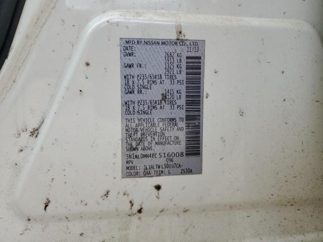 5N1AL0MN4EC516008 - 2014 INFINITI QX60 WHITE photo 14