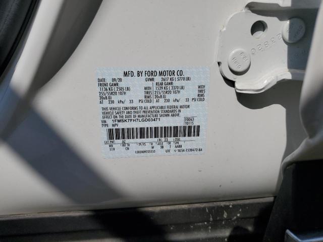 1FMSK7FH7LGD03471 - 2020 FORD EXPLORER LIMITED WHITE photo 14