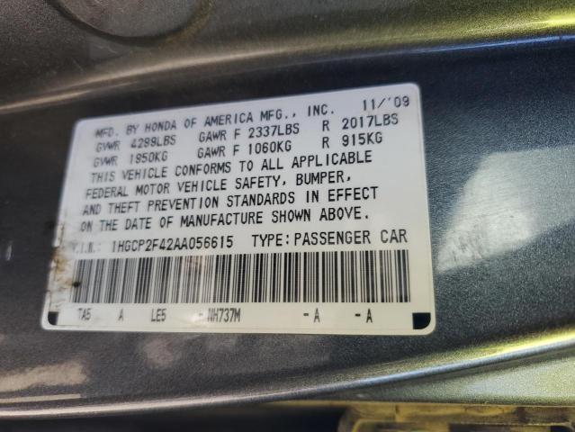 1HGCP2F42AA056615 - 2010 HONDA ACCORD LXP GRAY photo 12
