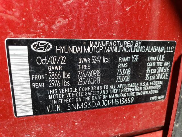 5NMS3DAJ0PH513659 - 2023 HYUNDAI SANTA FE SEL PREMIUM RED photo 13