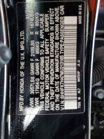 SHHFK7H47MU213165 - 2021 HONDA CIVIC SPORT 黑色 照片 12