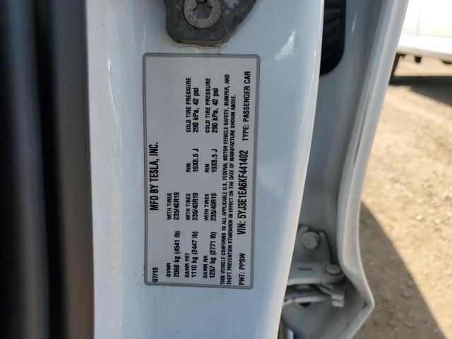5YJ3E1EA6KF441402 - 2019 TESLA MODEL 3 Biały zdjęcie 12