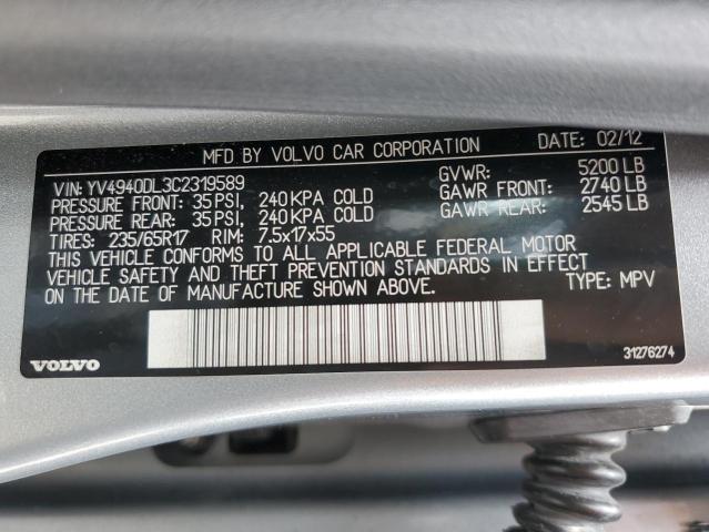 YV4940DL3C2319589 - 2012 VOLVO XC60 3.2 Արծաթագույն լուսանկար 13