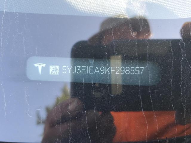 5YJ3E1EA9KF298557 - 2019 TESLA MODEL 3 Boz foto 12