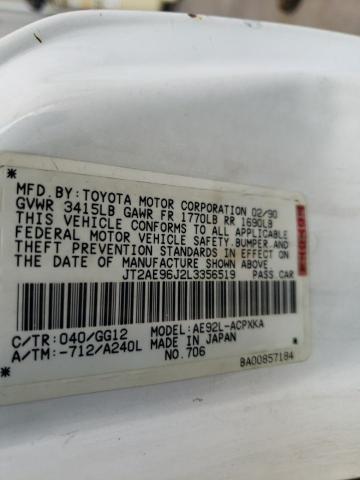 JT2AE96J2L3356519 - 1990 TOYOTA COROLLA SR5 WHITE photo 12