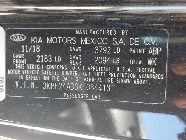 3KPF24AD3KE064413 - 2019 KIA FORTE FE შავი ფოტო 12