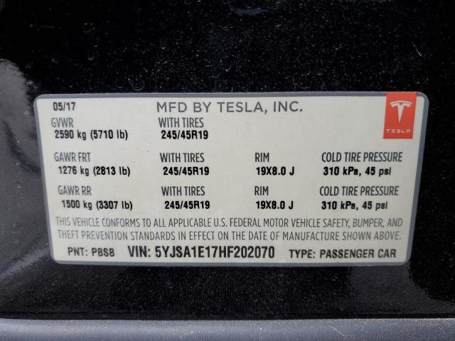 5YJSA1E17HF202070 - 2017 TESLA MODEL S Qara foto 12