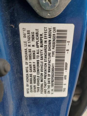 19XFB2F55CE065411 - 2012 HONDA CIVIC LX BLUE photo 12