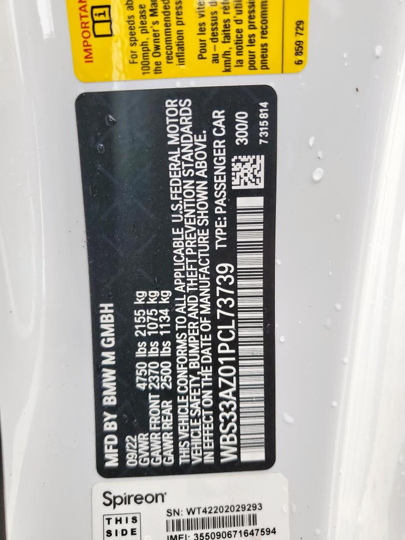 WBS33AZ01PCL73739 - 2023 BMW M4 COMPETITION WHITE photo 12