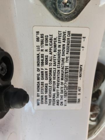 19XFC2F71GE078791 - 2016 HONDA CIVIC EX WHITE photo 12