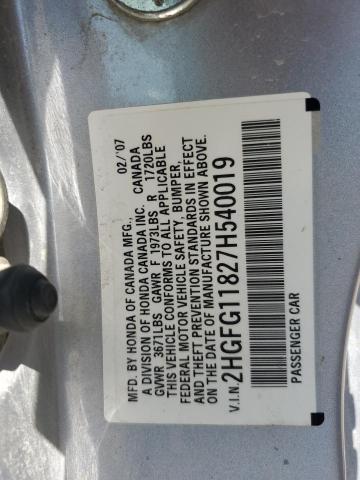 2HGFG11827H540019 - 2007 HONDA CIVIC EX SILVER photo 12