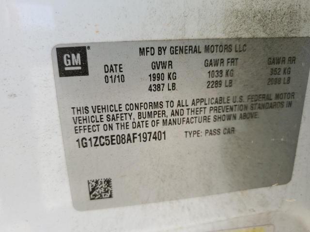 1G1ZC5E08AF197401 - 2010 CHEVROLET MALIBU 1LT 白色 照片 12