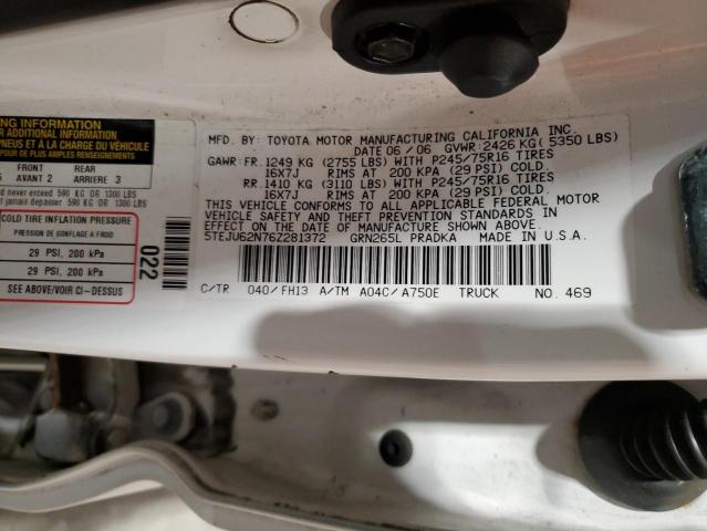 5TEJU62N76Z281372 - 2006 TOYOTA TACOMA DOUBLE CAB PRERUNNER WHITE photo 12