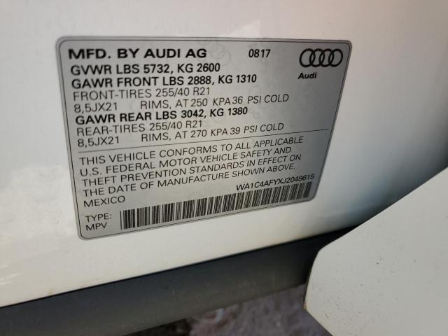 WA1C4AFYXJ2049615 - 2018 AUDI SQ5 PRESTIGE 白色 照片 13