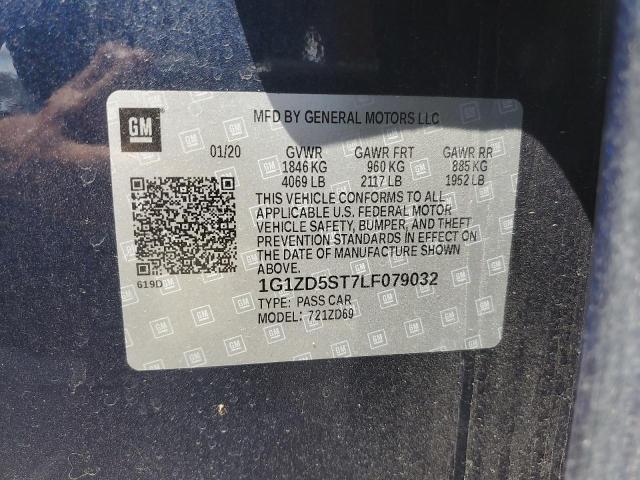 1G1ZD5ST7LF079032 - 2020 CHEVROLET MALIBU LT BLUE photo 12