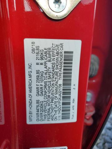 1HGCV1F3XJA221706 - 2018 HONDA ACCORD SPORT RED photo 12