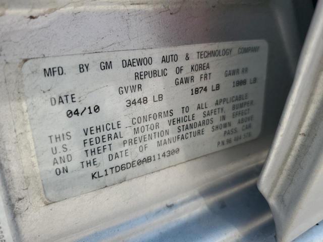 KL1TD6DE0AB114300 - 2010 CHEVROLET AVEO LS 银色 照片 12