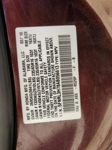 5FNRL3H78AB056613 - 2010 HONDA ODYSSEY EXL MAROON photo 13