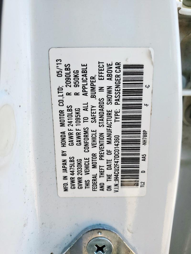 JH4CU2F47DC014360 - 2013 ACURA TSX WHITE photo 12