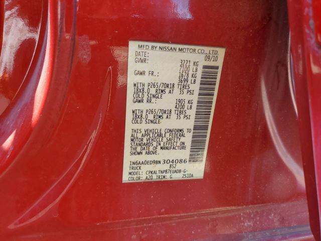 1N6AA0ED9BN304086 - 2011 NISSAN TITAN S RED photo 12