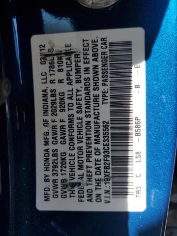 19XFB2F93CE335562 - 2012 HONDA CIVIC EXL BLUE photo 12