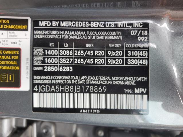 4JGDA5HB8JB178869 - 2018 MERCEDES-BENZ GLE 350 4MATIC GRAY photo 13