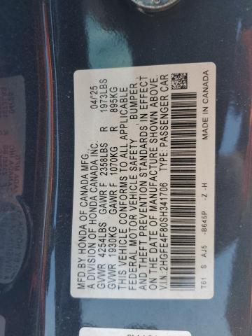 2HGFE4F80SH341706 - 2025 HONDA CIVIC SPORT Синий фото 13