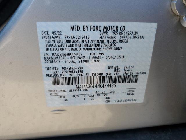 MAJ6S3GL4NC474485 - 2022 FORD ECOSPORT SE ვერცხლისფერი ფოტო 14