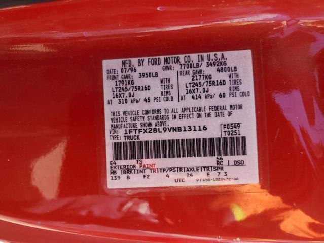 1FTFX28L9VNB13116 - 1997 FORD F250 RED photo 12