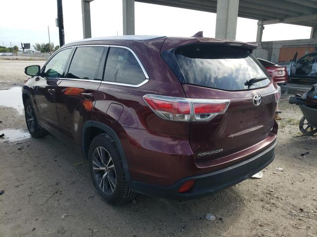 5TDKKRFHXGS153562 - 2016 TOYOTA HIGHLANDER XLE BURGUNDY photo 3