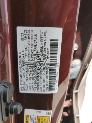5FNYF7H50MB013526 - 2021 HONDA PASSPORT EXL RED photo 13