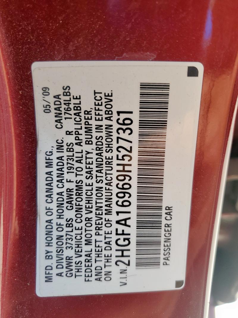 2HGFA16969H527361 - 2009 HONDA CIVIC EXL BURGUNDY photo 12