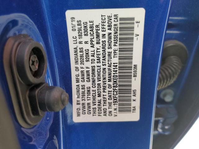 19XFC2F83KE014141 - 2019 HONDA CIVIC SPORT أزرق صورة 12
