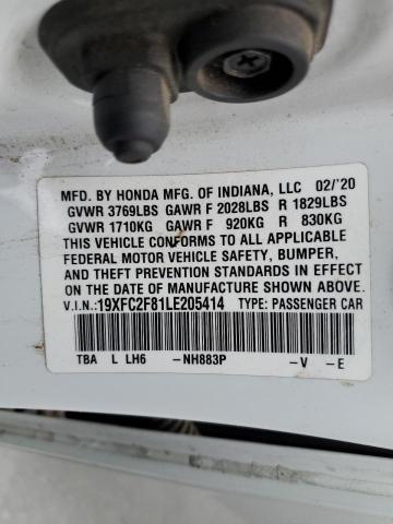 19XFC2F81LE205414 - 2020 HONDA CIVIC SPORT თეთრი ფოტო 12