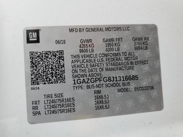 1GAZGPFG8J1316685 - 2018 CHEVROLET EXPRESS G3 LT WHITE photo 13