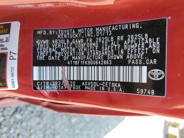 4T1BF1FK9DU642863 - 2013 TOYOTA CAMRY L RED photo 12