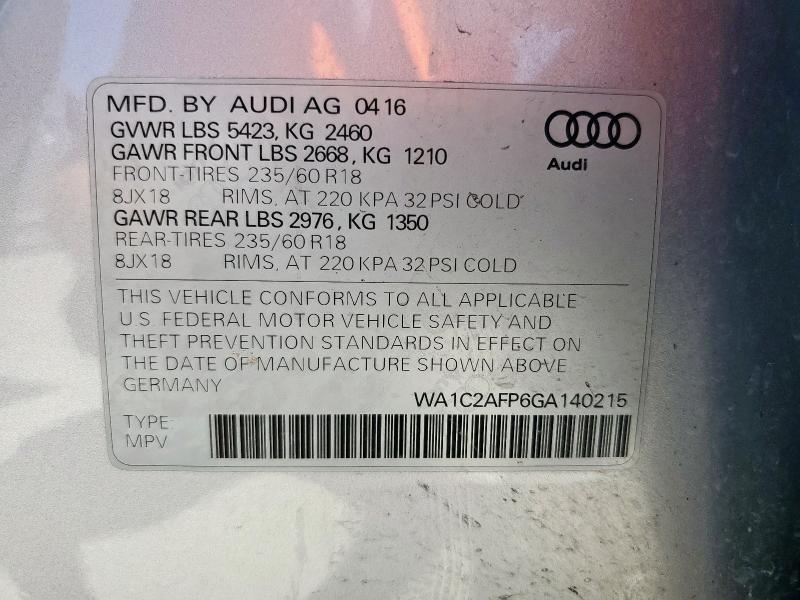 WA1C2AFP6GA140215 - 2016 AUDI Q5 PREMIUM 银色 照片 13