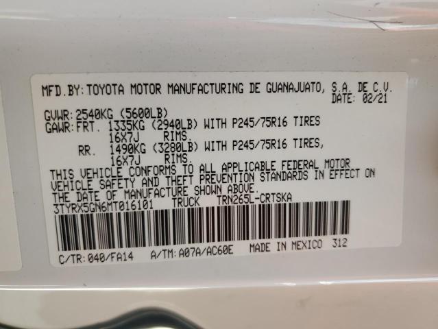 3TYRX5GN6MT016101 - 2021 TOYOTA TACOMA ACCESS CAB თეთრი ფოტო 12