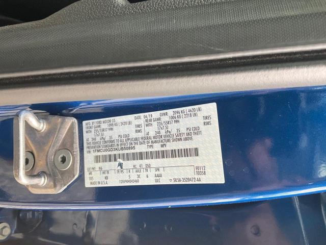 1FMCU0GD3KUB50895 - 2019 FORD ESCAPE SE ლურჯი ფოტო 10