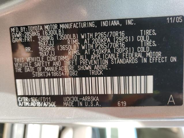 5TBRT34186S477082 - 2006 TOYOTA TUNDRA ACCESS CAB SR5 SILVER photo 12