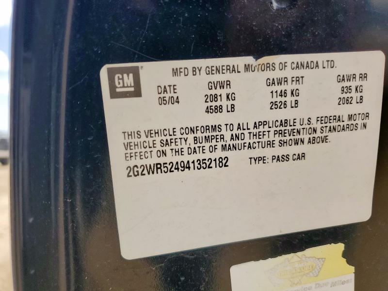 2G2WR524941352182 - 2004 PONTIAC GRAND PRIX GTP Қара фото 12