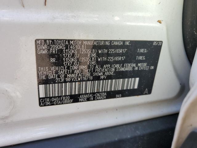 2T3F1RFV2LW116718 - 2020 TOYOTA RAV4 LE WHITE photo 13