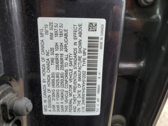 2HKRW1H57KH512002 - 2019 HONDA CR-V EX GRAY photo 13