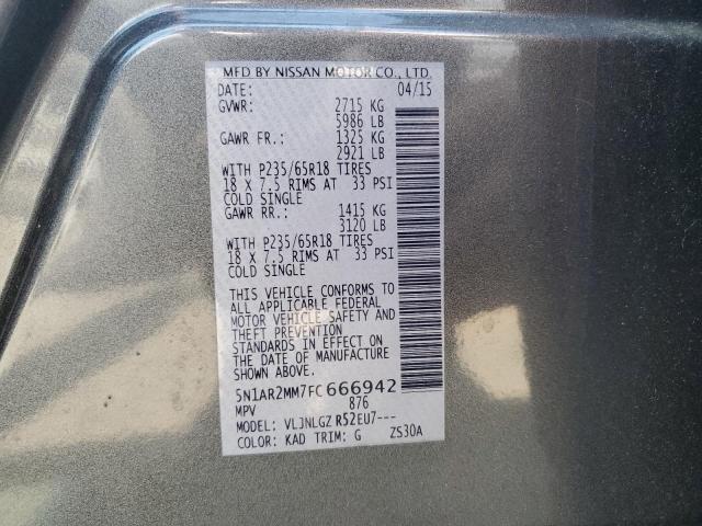 5N1AR2MM7FC666942 - 2015 NISSAN PATHFINDER S GRAY photo 13