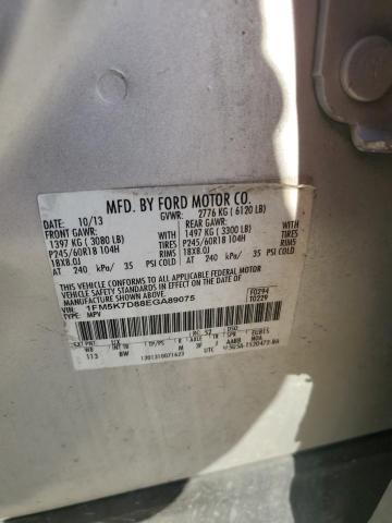 1FM5K7D88EGA89075 - 2014 FORD EXPLORER XLT SILVER photo 13