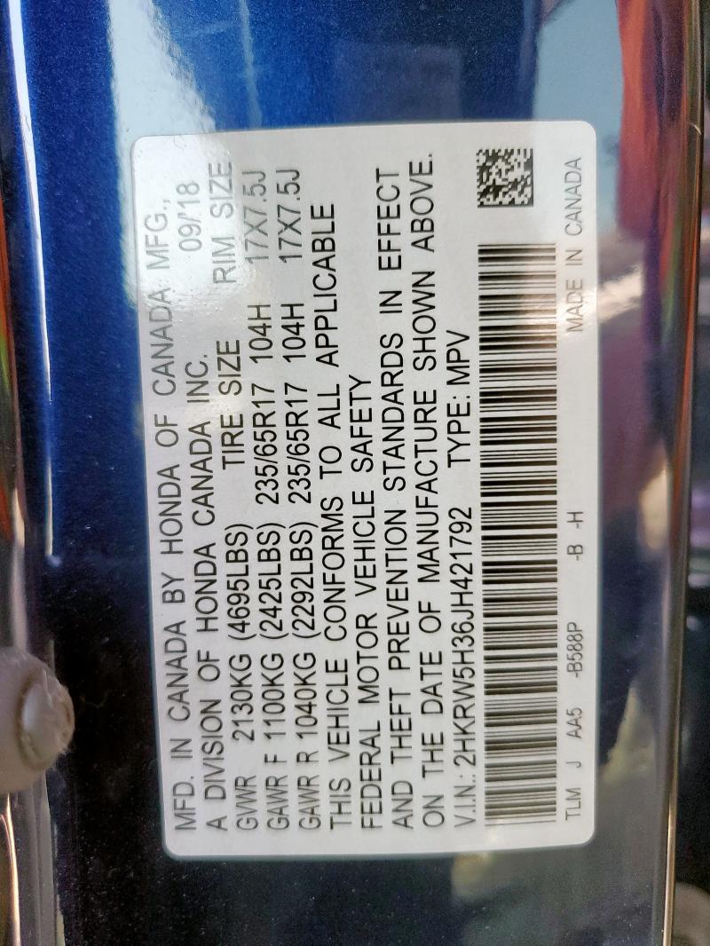 2HKRW5H36JH421792 - 2018 HONDA CR-V LX BLUE photo 13