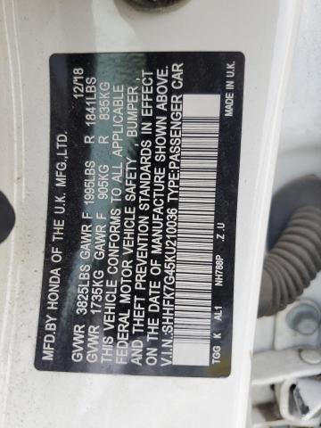 SHHFK7G45KU210036 - 2019 HONDA CIVIC SPORT 白色 照片 13